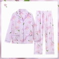 thumbnail image 2 of Floral Print Plus Size Pajama Set Loose Fit Cotton Blend Long Sleeve Two Piece Home Wear, 2 of 5