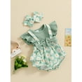 thumbnail image 3 of Suealasg Newborn Baby Girl Clothes Fly Sleeve Flower Print Bow Romper with Headband Set 2Pcs Infant Summer Photoshoot Outfits, 3 of 8