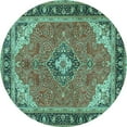 thumbnail image 1 of Ahgly Company Indoor Round Medallion Turquoise Blue Traditional Area Rugs, 3' Round, 1 of 4