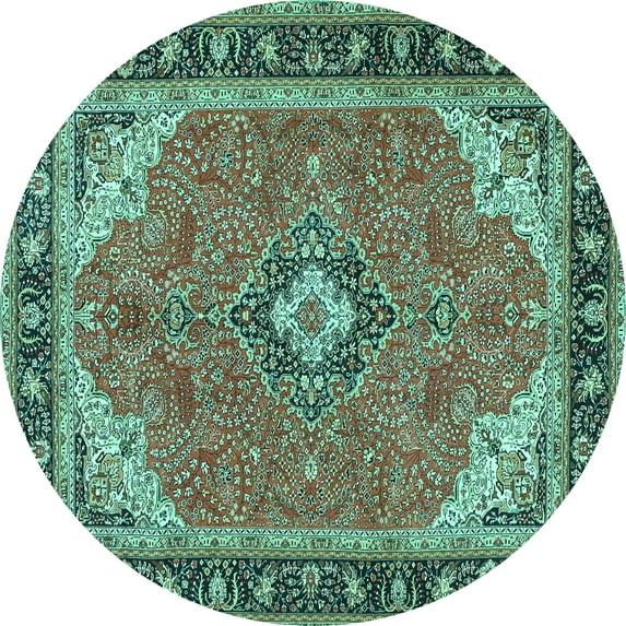 Ahgly Company Indoor Round Medallion Turquoise Blue Traditional Area Rugs, 3' Round