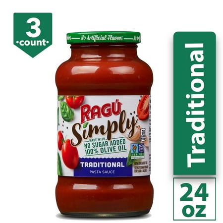 (3 pack) (3 Pack) Ragú Simply, No Sugar Added, Olive Oil, Traditional Pasta Sauce, 24 Oz