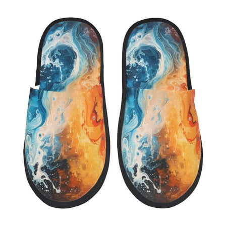 Balery Red And Blue Waves Slient Indoor Furry Fleece Comfort House Shoes Soft Non-Slip Home Shoes Cotton slippers House Slippers-- Medium
