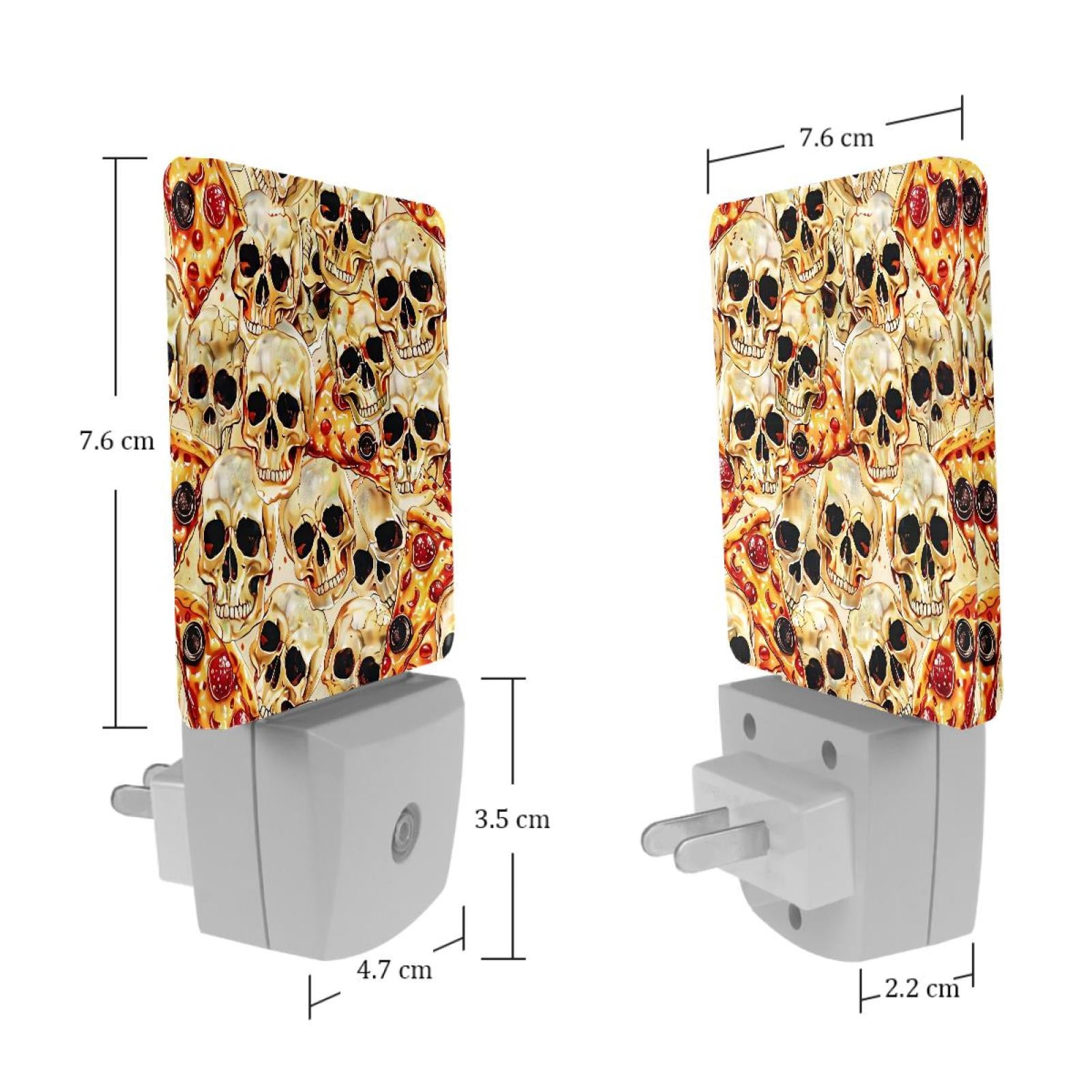 PhooArto Funny Pizza Skull Pattern Plug in LED Night Light Auto Sensor Dusk to Dawn Decorative Night for Bedroom, Bathroom, Kitchen, Hallway, Stairs, Baby's Room, Energy Saving