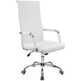 thumbnail image 1 of Leather Office Desk Chair, High back Ribbed Executive Modern Conference Room Chairs with Arms Task Chair Adjustable Swivel Chair for Home Office, White, 1 of 7