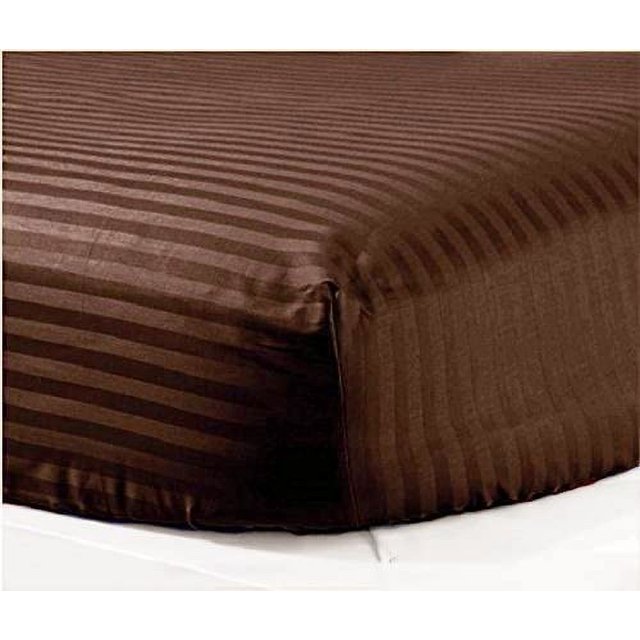 1100 Thread Count 100% Egyptian Cotton 3-Piece Fitted Sheet ( 1 Fitted Sheet + 2 Pillow Covers) 21 Inches Deep Pocket Size Stripe Pattern
