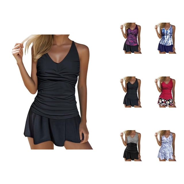 Womens Tankini Bathing Suits 2026 Casual Modest Striped V Neck Strappy Bikini Top with Bottom Two Piece Bathing Suits Woman