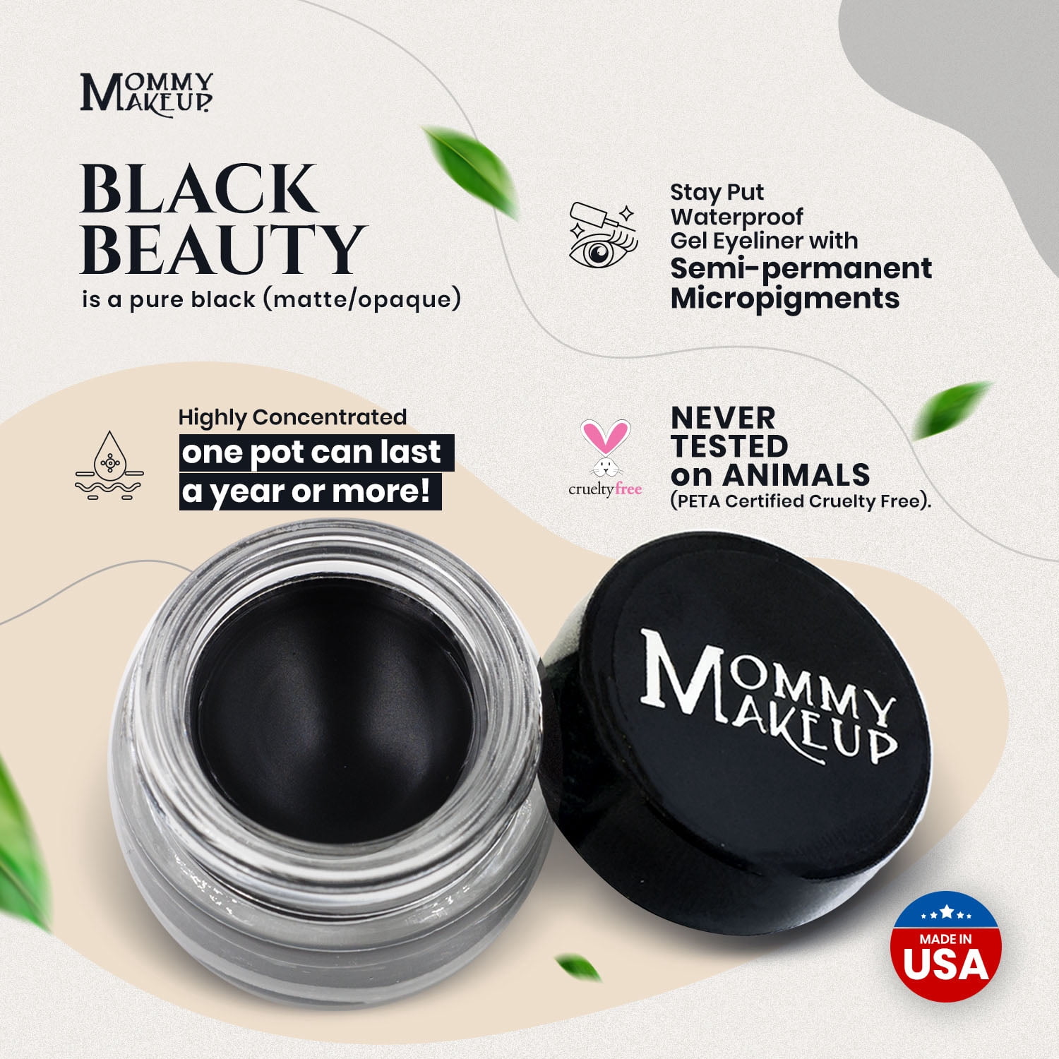 Waterproof Gel Eyeliner Pot in Black Beauty (Pure Black) - Long Wear Cream Eye Liner - Stay Put Gel Eyeliner by Mommy Makeup