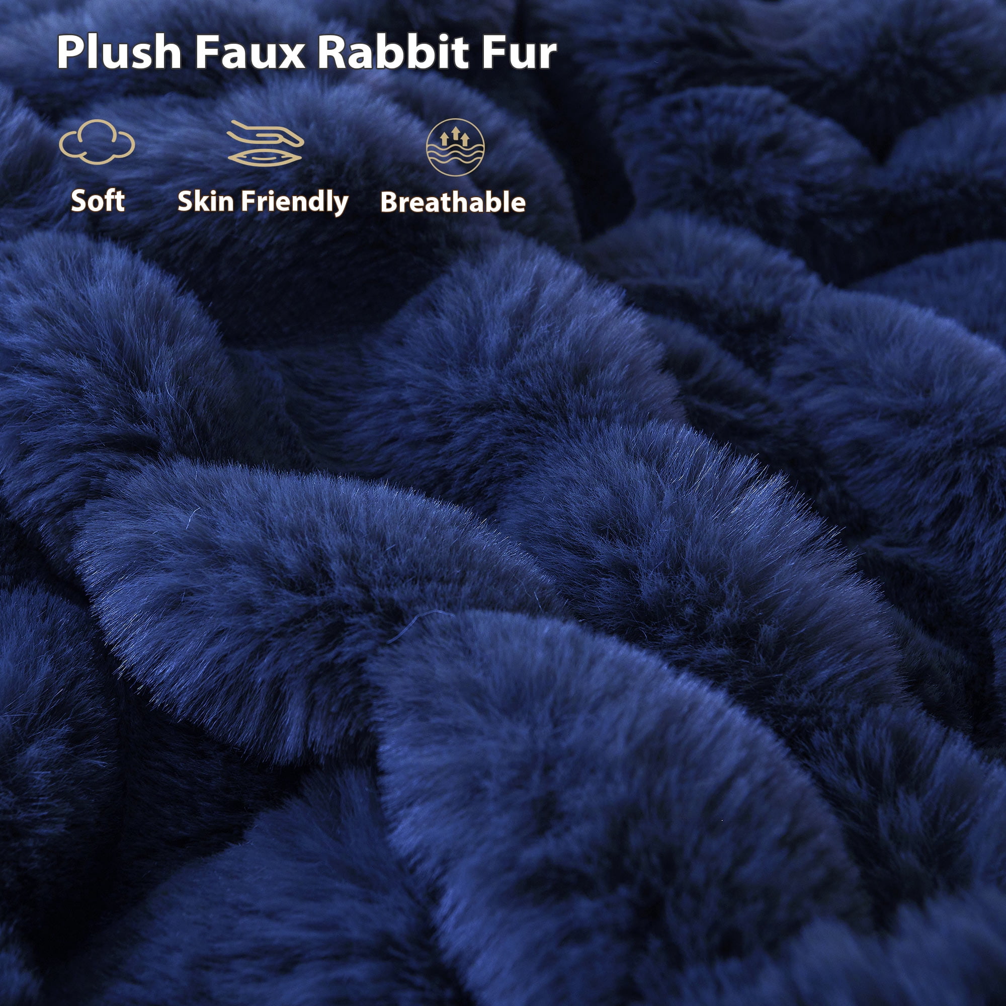 LIFEREVO Fluffy Faux Rabbit Fur Bubble Blanket, Plush Shaggy Throw for Couch Sofa, Cozy Comfy Furry Bed Blanket Adults Kids Teens Girls, Royal Fuzzy Throw for Bedroom Living Room 60x90, Navy Blue