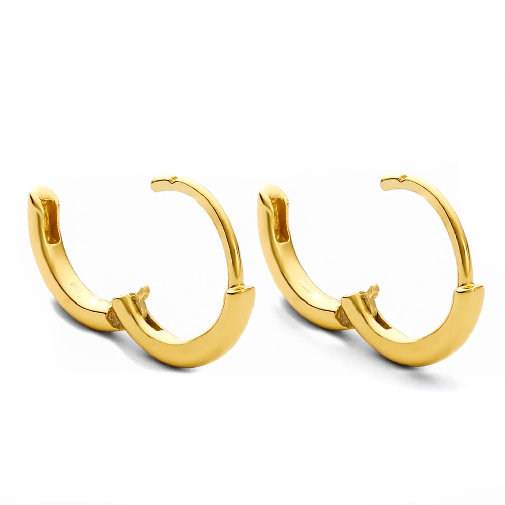 Classic Elegant Pure Solid 925 Sterling Silver Yellow Gold Plated Small 14mm Thin Hoops Earrings Unisex Trendy Cool Men Women Hypoallergenic Huggie Hoop Earrings