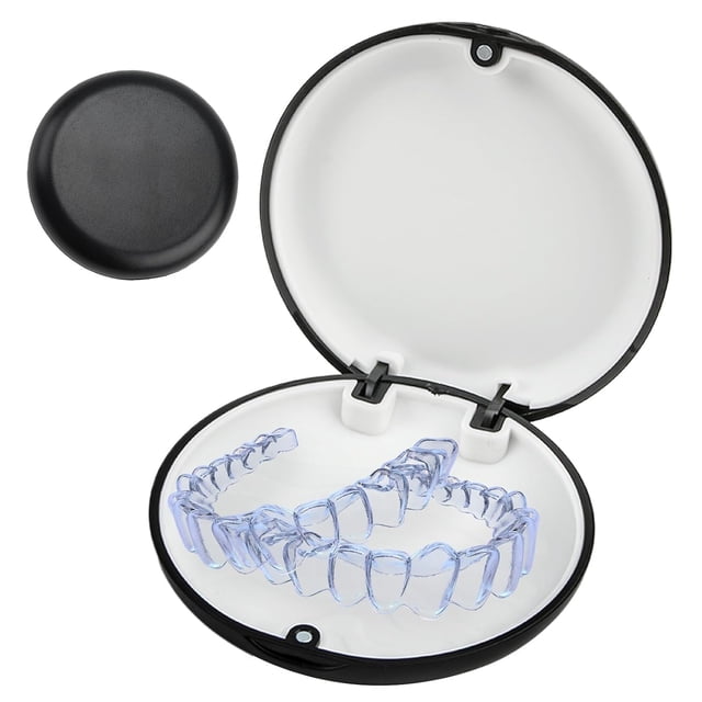 Retainer Case Round Retainer Container with Magnetic Closure Portable Orthodontic Denture Box Seal Textured Liner Multifunctional Mouth Guard Denture Holder Case for Braces Mouthguards (Black)