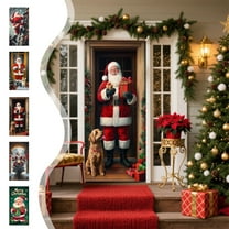 Christmas Door Cover Decorations 35X71 Inch Christmas Door Banner Backdrop Santa Claus Door Front Door Cover Large Photography Background for Christmas New Year Indoor Outdoor Party Home Decor
