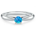 thumbnail image 3 of Gem Stone King 925 Silver and 10K Rose Gold Simulated Blue Opal Engagement Ring for Women | 0.25 Cttw | Round Cabochon 4MM | Gemstone October Birthstone | Size 8, 3 of 6