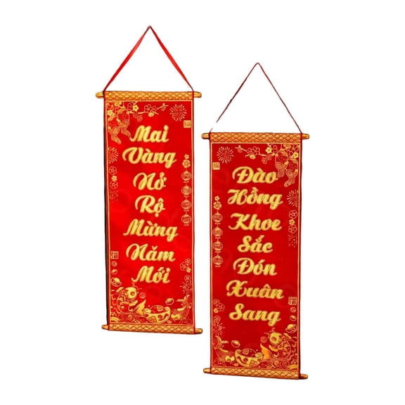 Lien Trang TET Couplets Red Hanging Decoration High Density Velvet for Home Bedroom Window Lunar New Year Celebrations