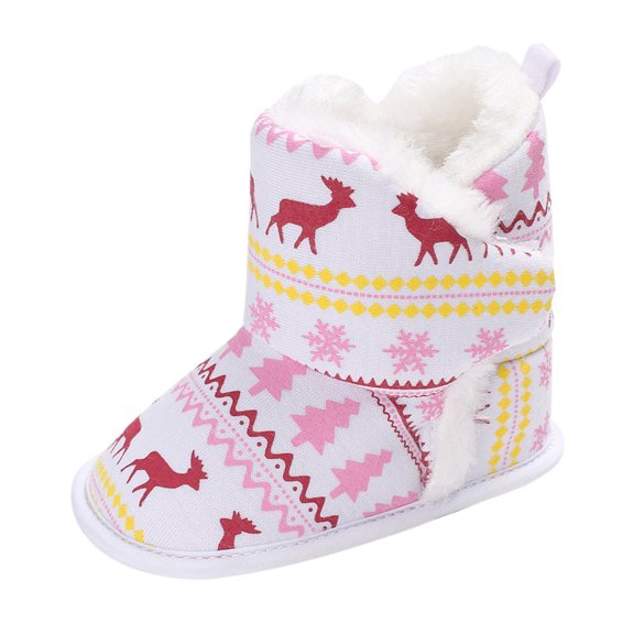Generic Girls Boys Boots Baby Kids Toddler Christmas Fleece Lined Shoes Soft Sole Booties Warm Fall Winter Boots