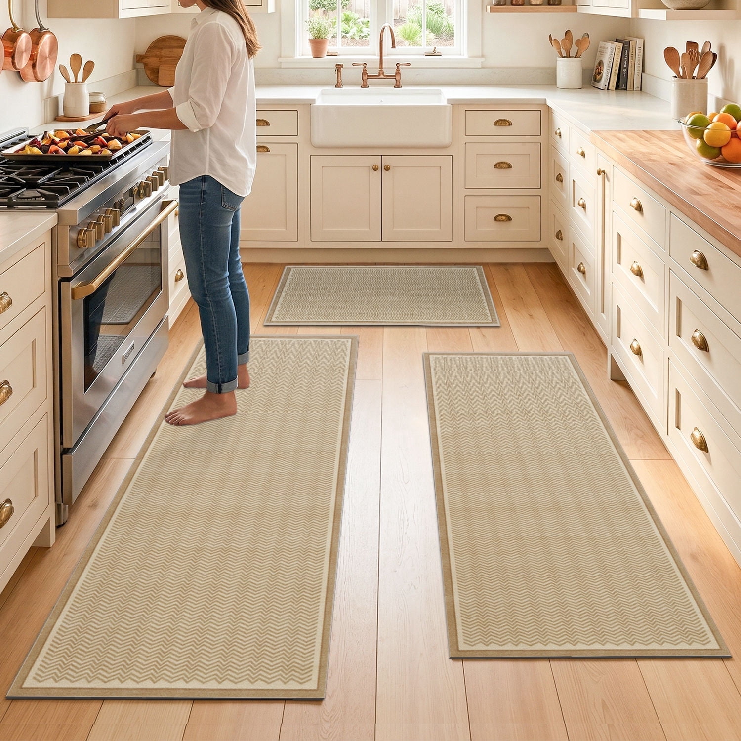 Vaparinckl Kitchen Rug, [3 Pieces] Kitchen Rug Sets with Non-Slip Baking for Kitchen Floor Comfort Standing, Kitchen Mat for Hallway or Entryway(20"x32"+20"x47"+20"x59")