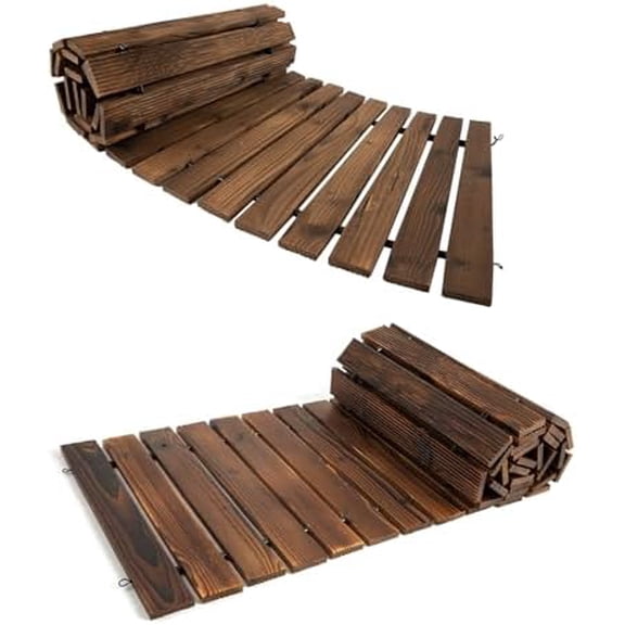 2PCS Wooden Garden Pathway Outdoor Roll Out Walkway with Non-Slip Surface Patio Path Decorative for Outdoor Patios, Gardens, Beach Boardwalks, Curved   Straight$$Garden & Patio