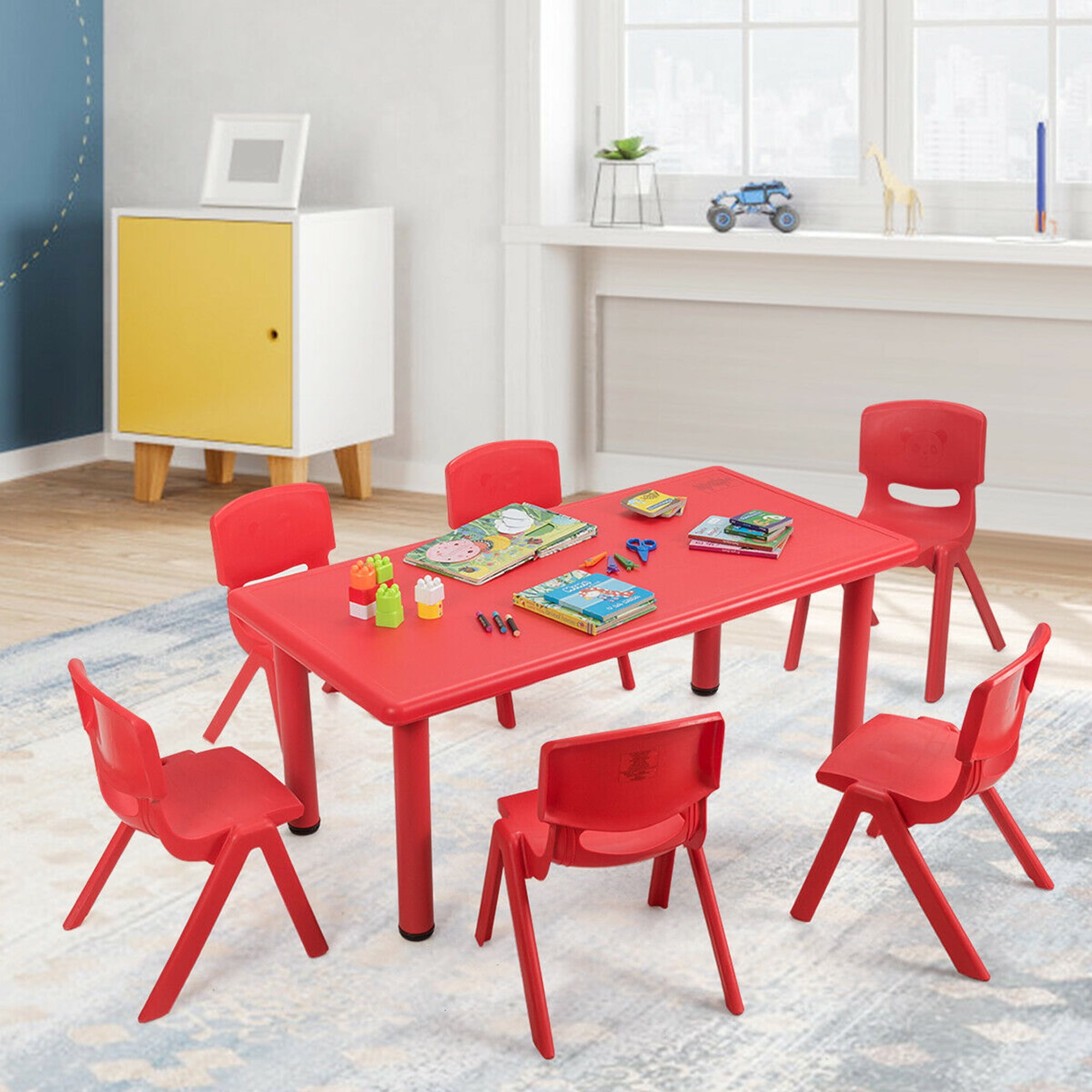 Gymax 6 pack Kids Plastic Stackable Classroom Chairs Indoor Outdoor Kindergarten Red