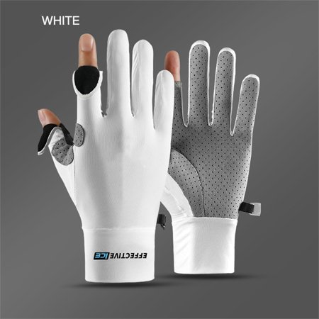 

Juiluna Men Sun Protection Gloves Ice Silk Summer Thin Gloves Non-slip Breathable Sunscreen Gloves - L size