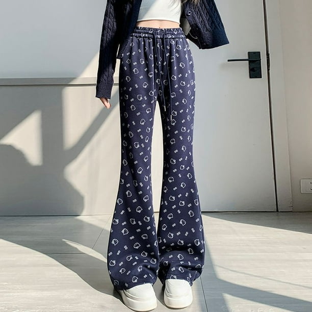 Pantalones acampanados con estampado de chica picante estilo americano de Hello Kitty, pantalones casuales versátiles adelgazantes para mujer, pantalones de tendencia de estilo coreano