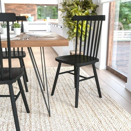 Flash Furniture Ingrid Set of 2 Commercial Grade Windsor Dining Chairs  Solid Wood Armless Spindle Back Restaurant Dining Chairs in Black