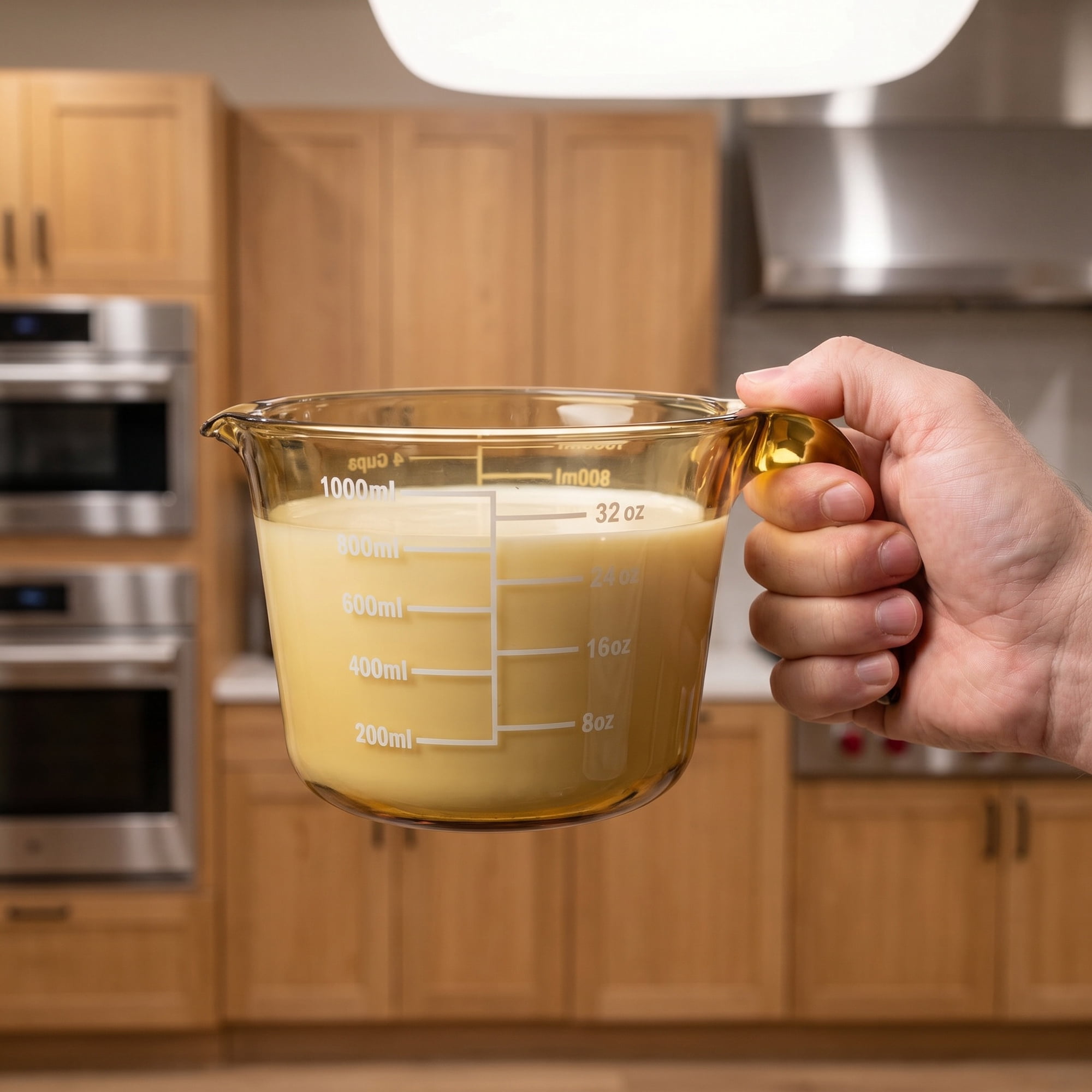 Unique Bargains Glass Measuring Cup for Kitchen Cooking Yellow 1000ml