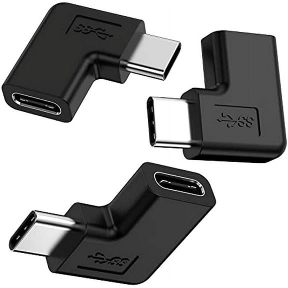 USB C Right Angle Adapter(3 Pack),90 Degree USB C to USB Type-C Male to Female Adapter Support USB-C 3.1 PD 100W Quick Charge 480Mb/s Data Transfer,for Laptop & Tablet & Mobile Phone -Black