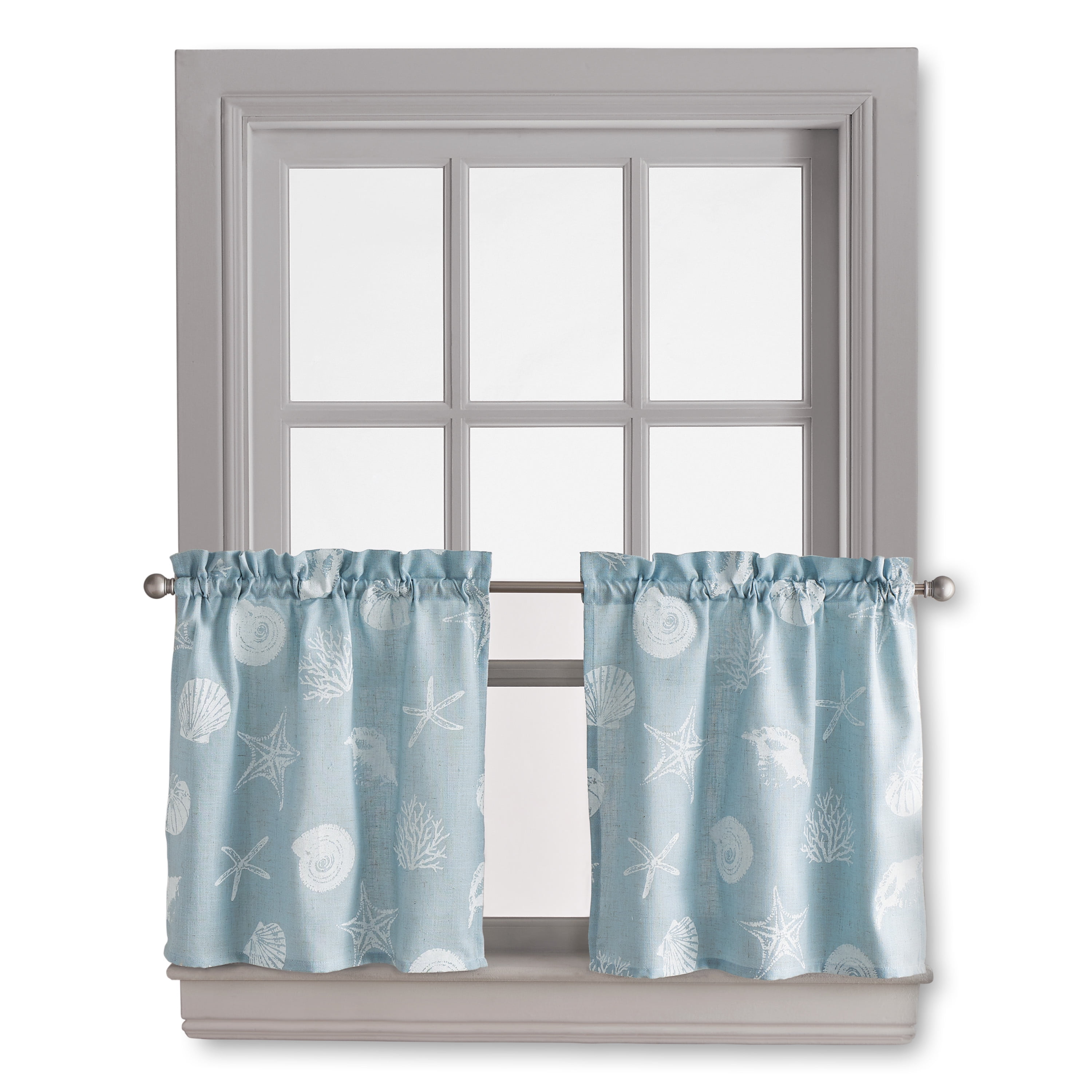 CHF Seashells 36" Tier Curtain, Pair, Printed, Aqua, Adult