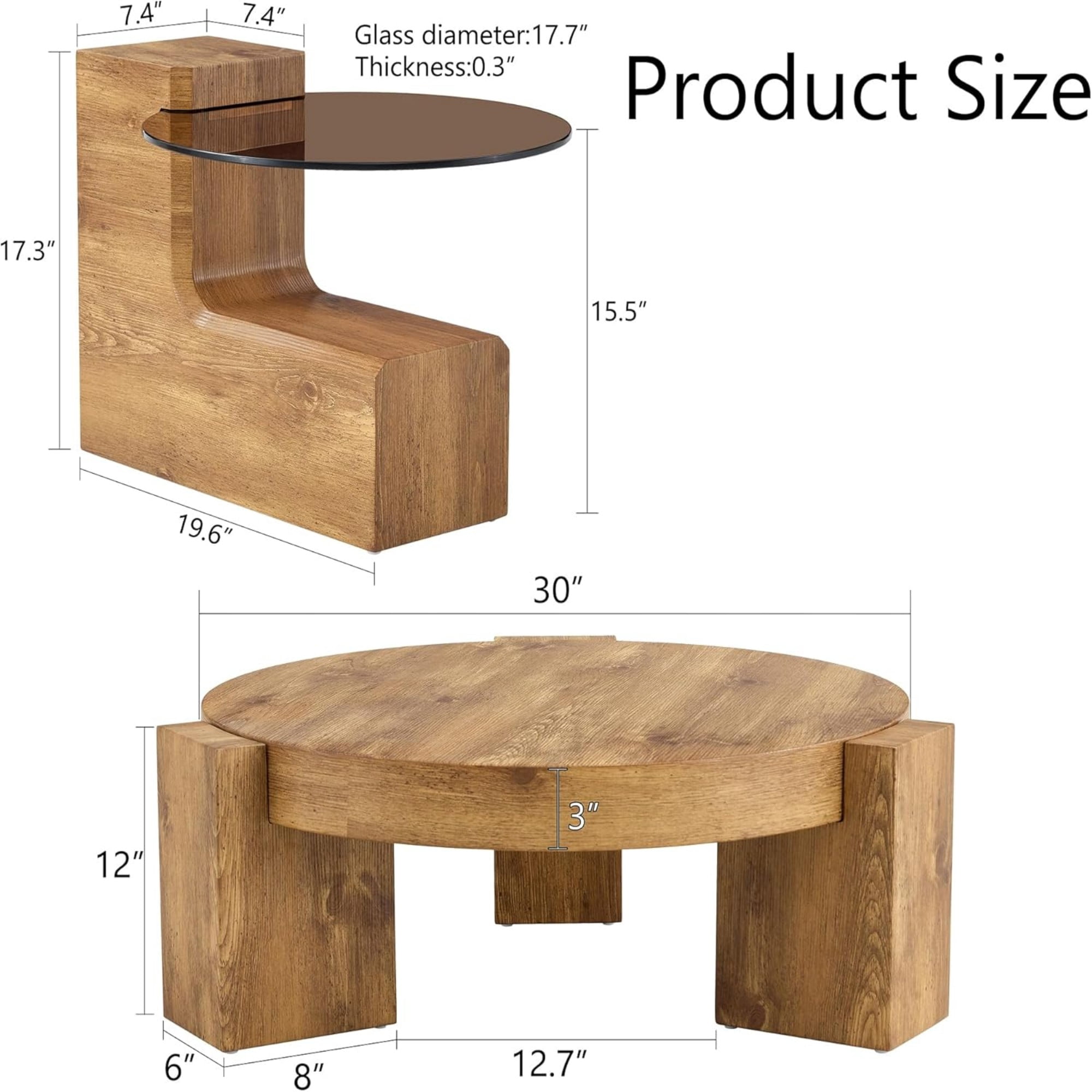 Sudica Detachable Double-decker Coffee Table,30" Round Tea Table with Wood Grain Base,Center Table for Living Room