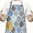 thumbnail image 2 of Blue Geometric Quatrefoil Pattern Apron-Garden Aprons for Women with Pockets-Cotton Linen Waterproof Kitchen Cooking Gardening Aprons Adjustable for Kitchen,Cooking,BBQ and Salon 33x27 Inch, 2 of 7