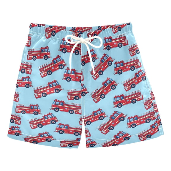 joogoo Boy Swim Trunks Cartoon Fire Trucks Bathing Beach Board Shorts M