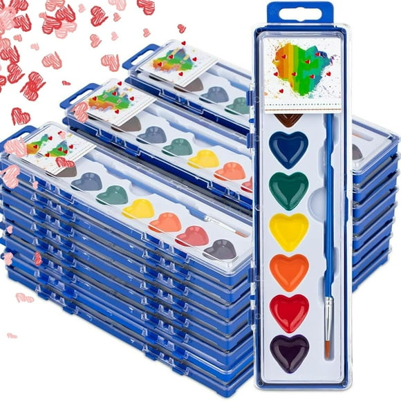 Valentine Watercolor, 8/16 Colors Heart Watercolor Paint Set, Washable Water Colour Paints with Paintbrush, Valentines Gifts Art Supplies for Party Exchange Favor