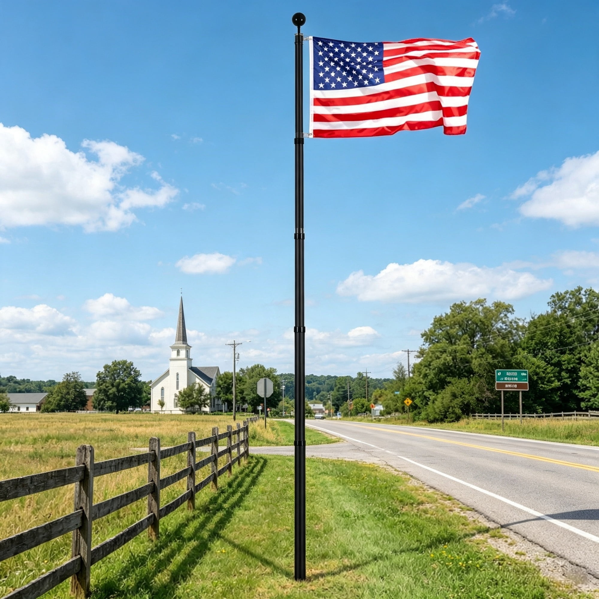 25FT Telescoping Flagpole Kit, 3 Display Modes with 3x5 American Flag & Professional Accessories, Black