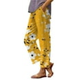 thumbnail image 3 of Dorinao Summer Linen Pants for Women Wide Leg Boho Pants Loose Palazzo Pants Floral Pants with and Pockets, Yellow Women Blendingpants, L, 3 of 3