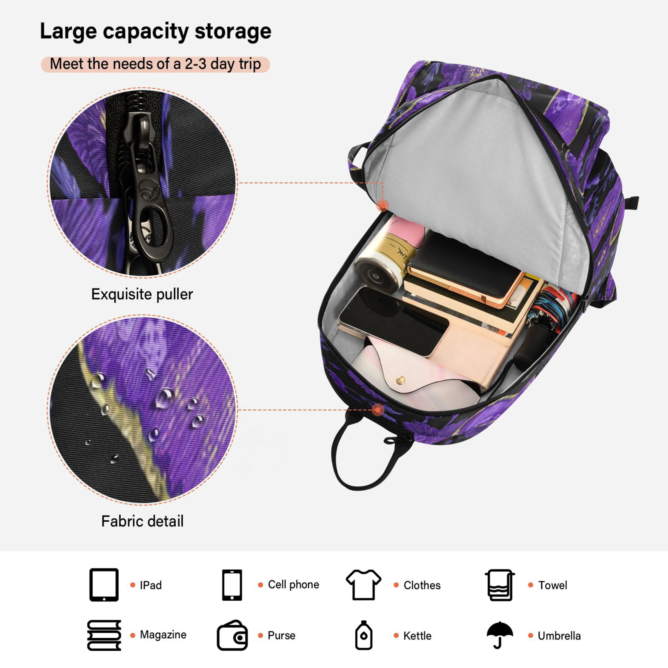 2 Racquet Holder Tennis Backpack Tennis Racket Covers Gym Bags Retro Purple Butterfly and Flowers