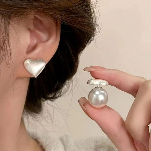 mtvxesu Earrings for Women, Metal Pearl Heart Earrings for Women with a Cool and Retro Style Versatile Temperament Two Wearing Earrings Gold Hoop Earrings Silver Hoop Earrings Flash Sale