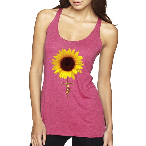 Sunflower Christian Faith Cross Inspirational/Christian Tri-Blend Racerback Tank Top, Vintage Pink, Large
