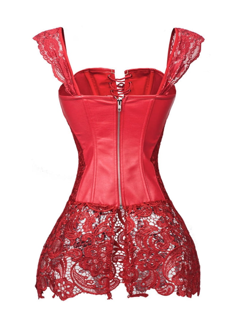 LELINTA Women's Sexy Faux Leather Shoulder Strap Corset Dress Bustier Lace  Skirt - Walmart.com