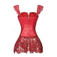 thumbnail image 5 of LELINTA Women's Sexy Faux Leather Shoulder Strap Corset Dress Bustier Lace Skirt, 5 of 5