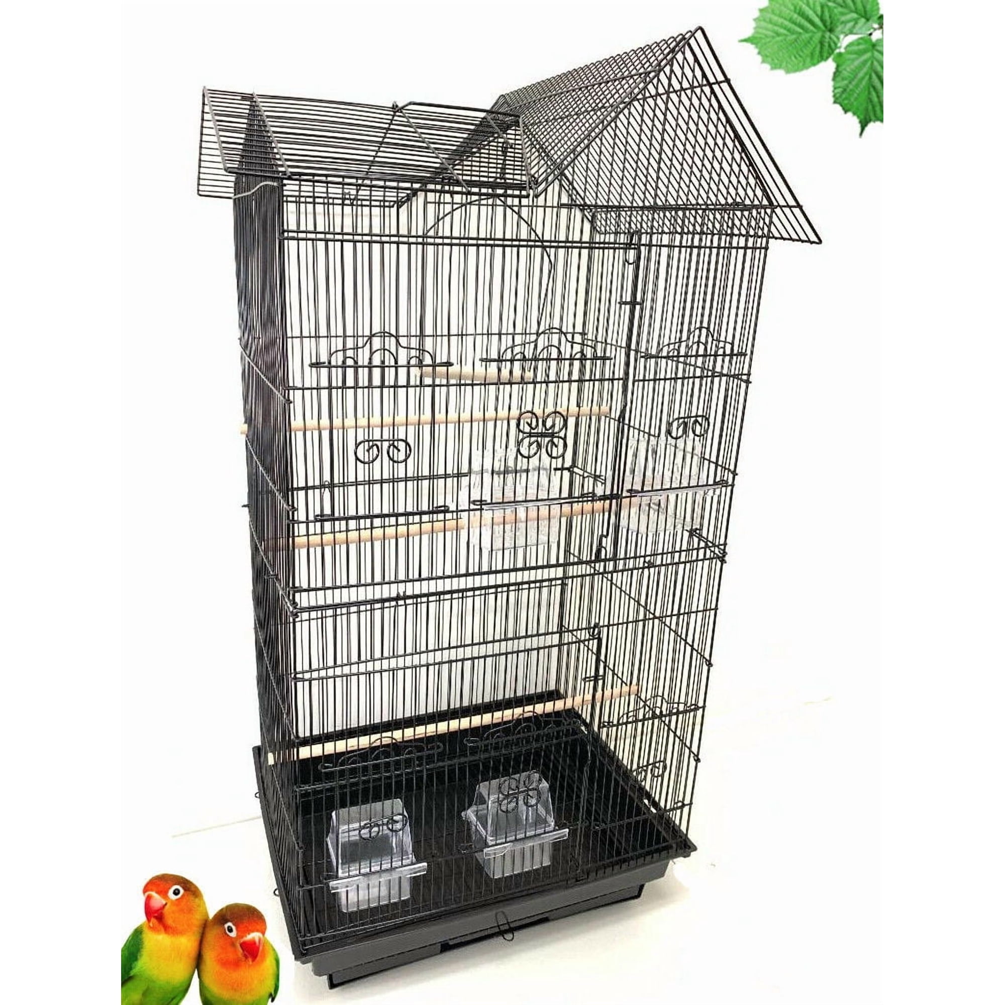 38" LARGE Double Roof Top Flight Bird House Cage for Cockatiels Sun Parakeets Green Cheek Conures Aviary Budgie Finch Lovebird Canary Pet Bird Travel Cage