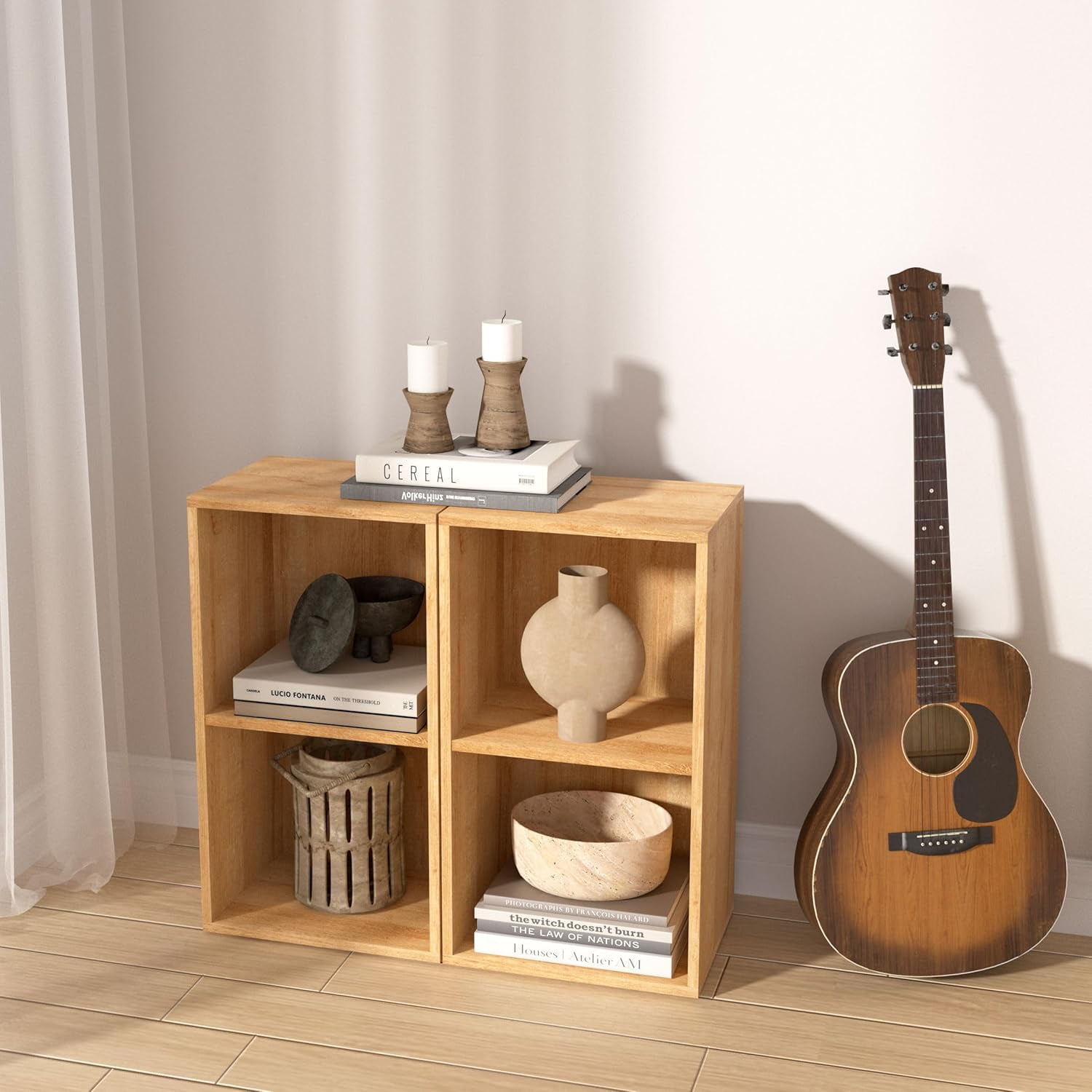 2 Cube Bookcase, 3 Tier Open Shelf Storage Cabinet, Stackable Wooden Multipurpose Display Cabinet Organizer Shelf for Living Room, Bedroom, Hallway, Home Office, Classroom, 11.81*9.25*21.1 in