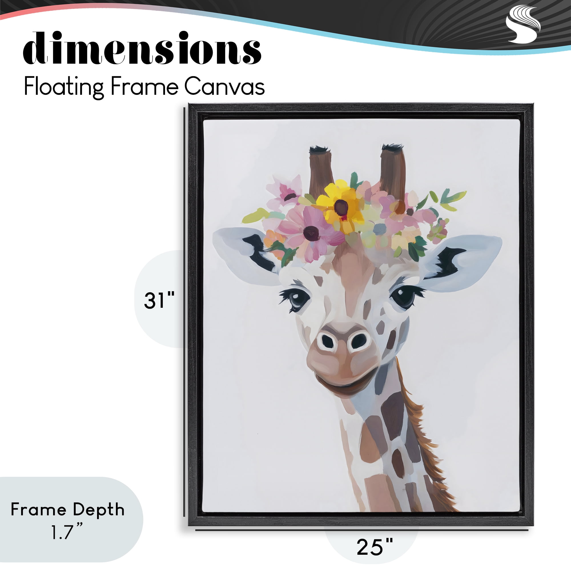Stupell Industries Flower Crown Giraffe Black Framed Floater Canvas Wall Art, design by The Prints Vibe