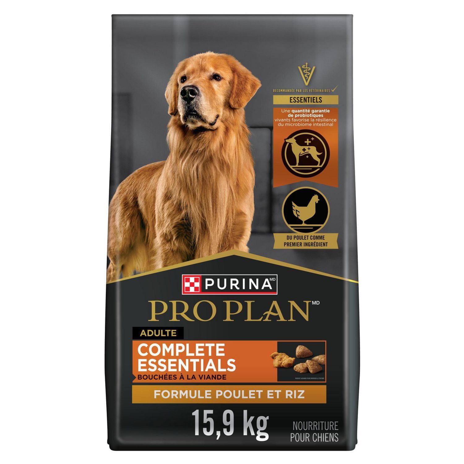 Purina Pro Plan Complete Essentials Bouchées à la viande Poulet et riz, Nourriture Sèche pour Chien