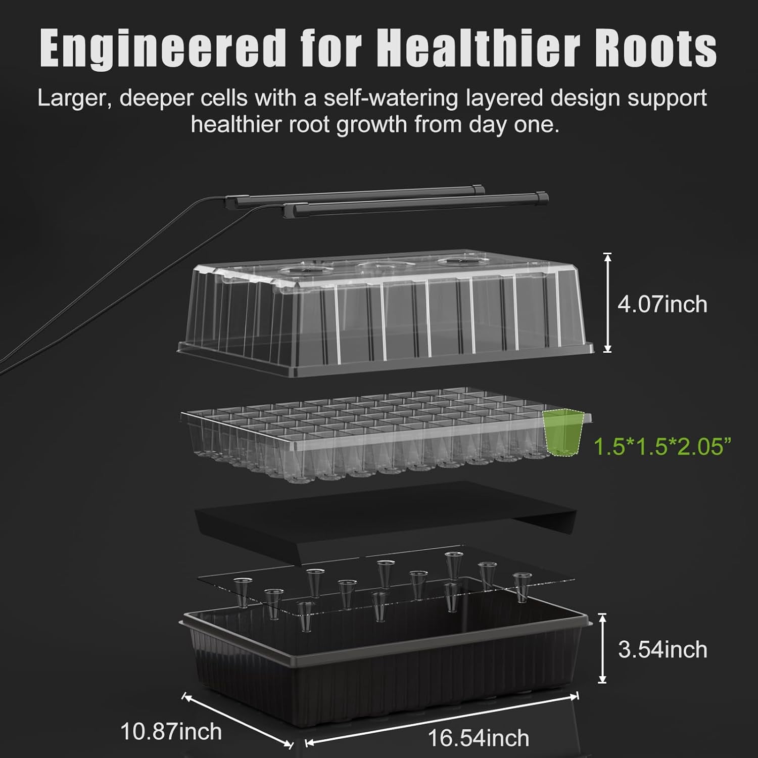 Wisakey 60-Cell Seed Starter Tray Kit - Self-Watering, Includes Grow Light, Heat Mat & Humidity Domes. Features Auto Timer & Adjustable Brightness.