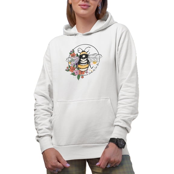 Sweet As Can Bee with Bee & Flowers Art Merch Gift, White Hooded Sweatshirt or Hoodie, Small