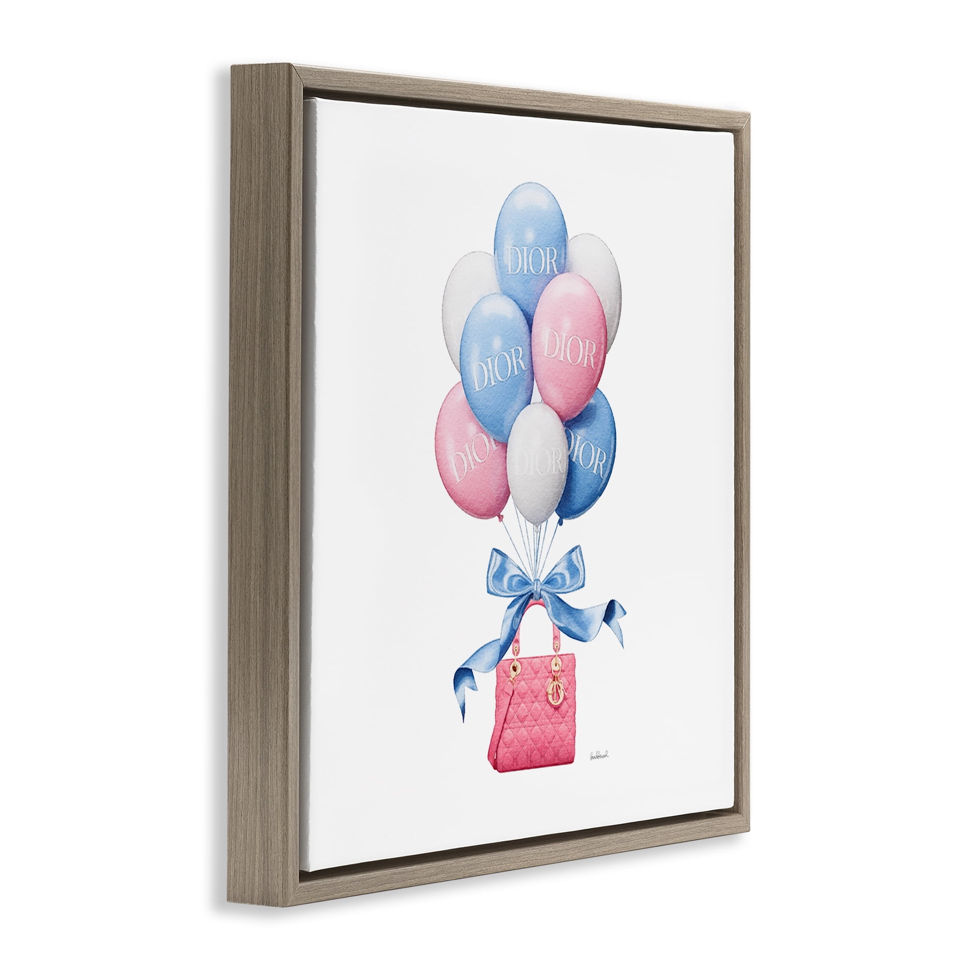 Stupell Industries Pink & Blue Handbag Balloons Brown Framed Floater Canvas Wall Art, design by Amanda Greenwood