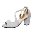 thumbnail image 2 of Dress Sandals Women, Women High Heels, Chunky Heels, Strappy Heels for Women, Women Classic Summer Open Toe Heeled Sandals Fashion Dress Shoe Comfort Walking Footwear Anti Slip Heels, Gray 8.5, 2 of 7