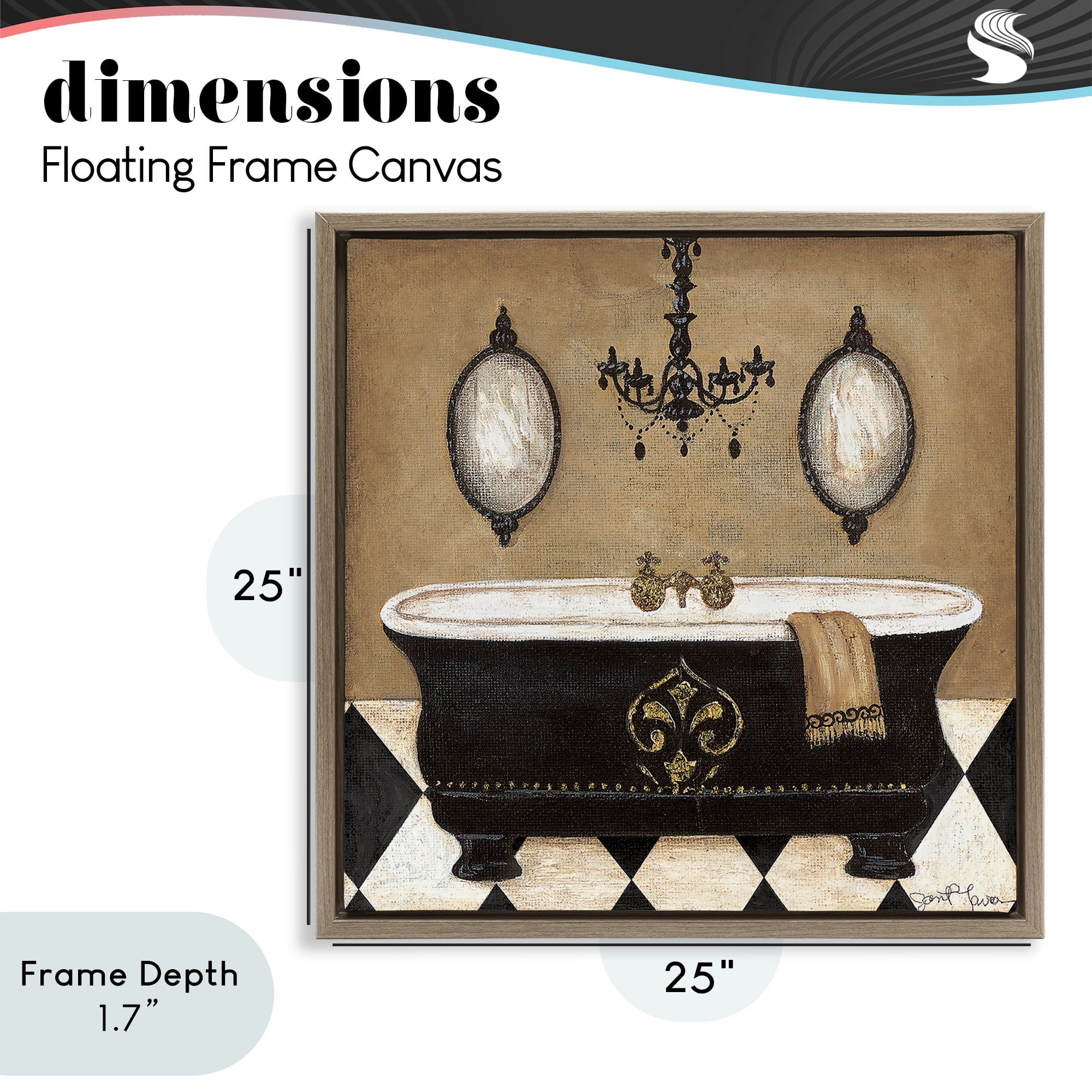 Stupell Industries Elegant Bathtub & Chandelier Brown Framed Floater Canvas Wall Art, design by Janet Tava