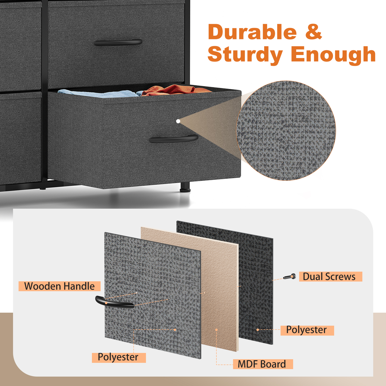 CONCETTA 10-Drawer Fabric Dresser Storage Chest, Grey photo 4