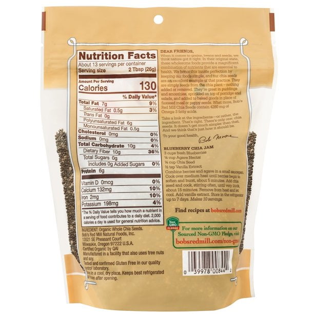 Bob's Red Mill, Organic Whole Chia Seeds, 12 oz (340 g) (Pack of 2)