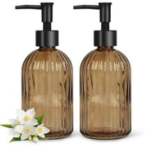 2Pack 13 Oz Glass Soap Dispenser , Manual Pump Dispenser,Empty Liquid Container, Refillable Hand Soap Dispenser , Premium Bathroom soap Dispenser for Kitchen & Bathroom , Amber